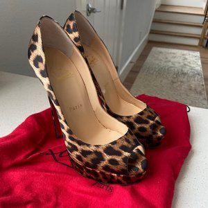 Christian Louboutin 37.5 Peep Satin Leopard